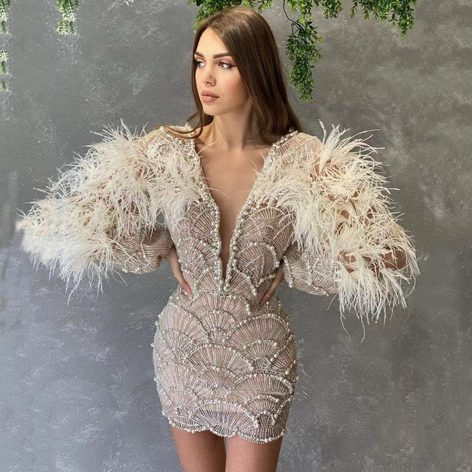 feather party dress